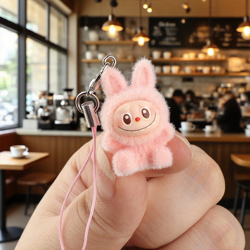 Wholesale 10pcs Flocking Cute Cartoon Keychain Mobile Phone Charms