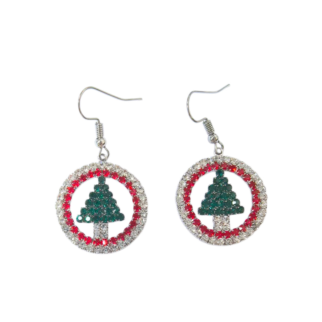 Wholesale Christmas Tree Design Rhinestone Stud Earrings Titanium Steel Electroplated White Gold Boutique Resale