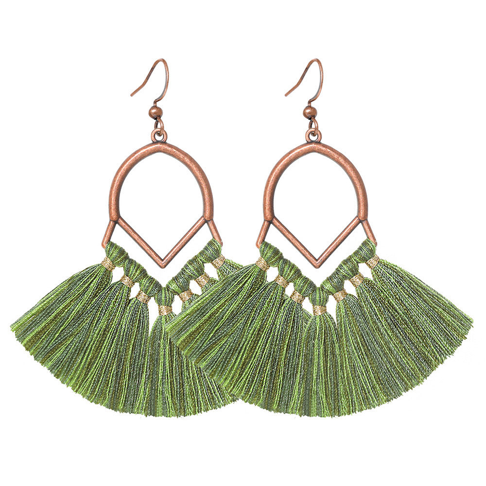 Wholesale Bohemian Fan Shaped Long Tassel Earrings