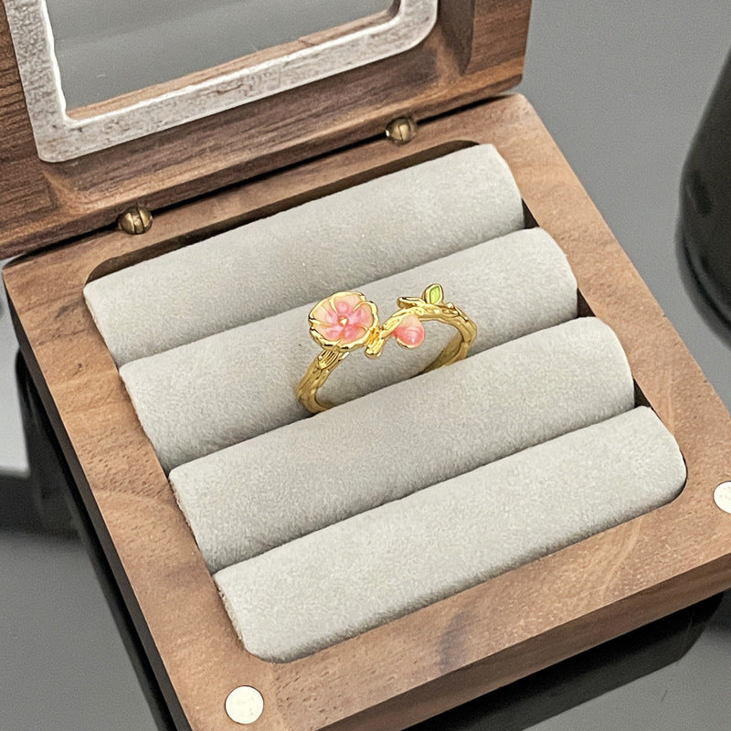 Wholesale Retro  Flower Leaf Dropping Glaze Fashion Opening Ring