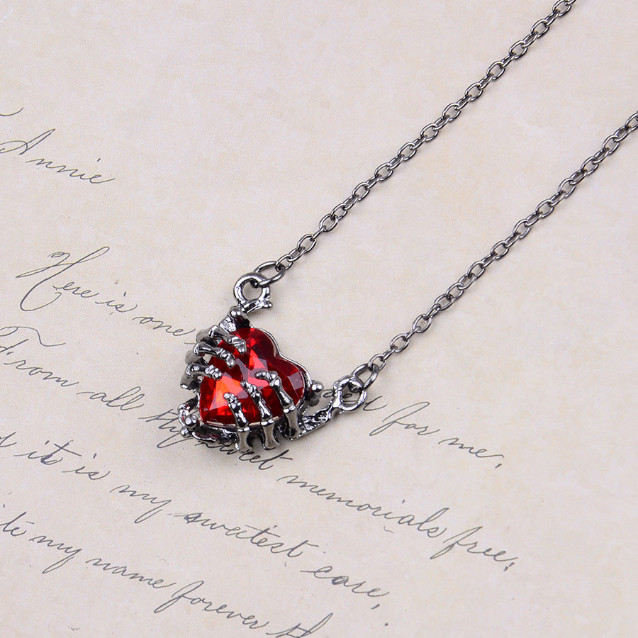 Wholesale Dark Punk Rhinestone Heart Necklace And Earring Set Trendy Jewelry Accessory For Party Wear Boutique Resale