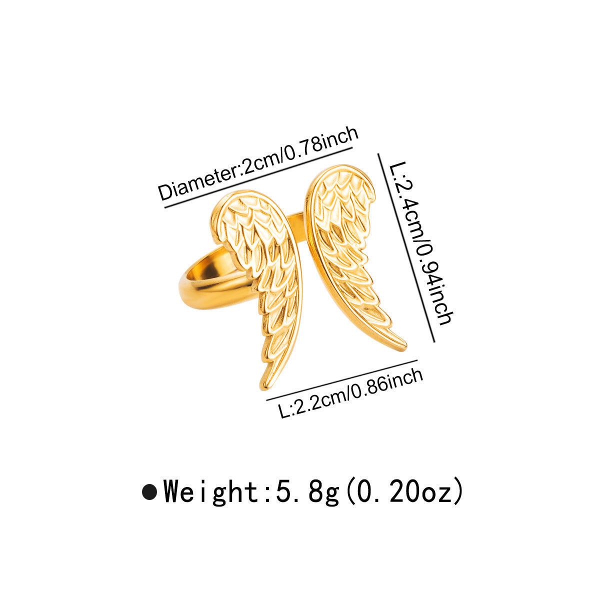 Wholesale Stainless Steel Love Geometric Angel Wings Ring Adjusting Open Ring
