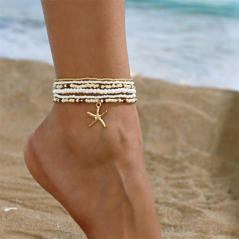 Wholesale Summer Beach Vacation Bohemian Style Shell Rice Bead Anklet