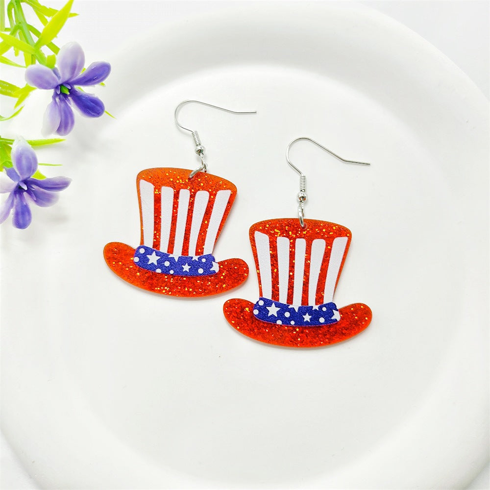 Wholesale Leather American Independence Day Earrings Red White and Blue Flag Color Love Heart Star Sun Flower Earrings ACC-ES-Qiyu001