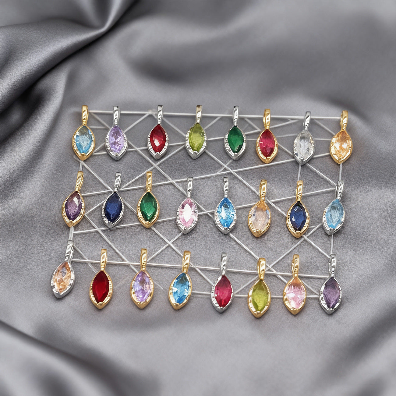 Wholesale Copper Gold-Plated Color-Preserving Pendant with Colorful Zircon Marquise