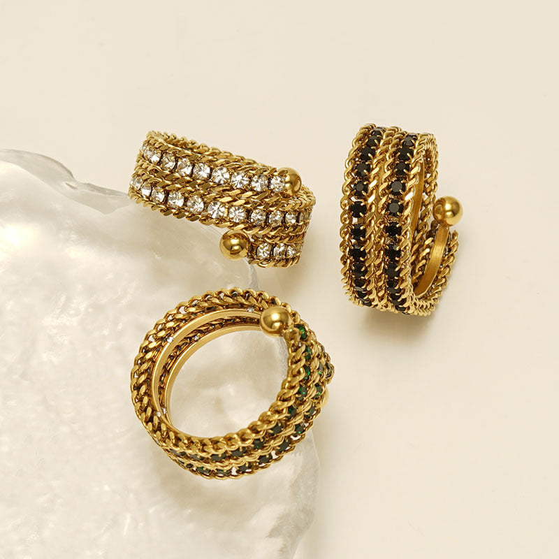 Wholesale Stainless Steel Rings 18k Full Diamond Multi-layer Open Adjustable Rings ACC-RS-ZhongXin006