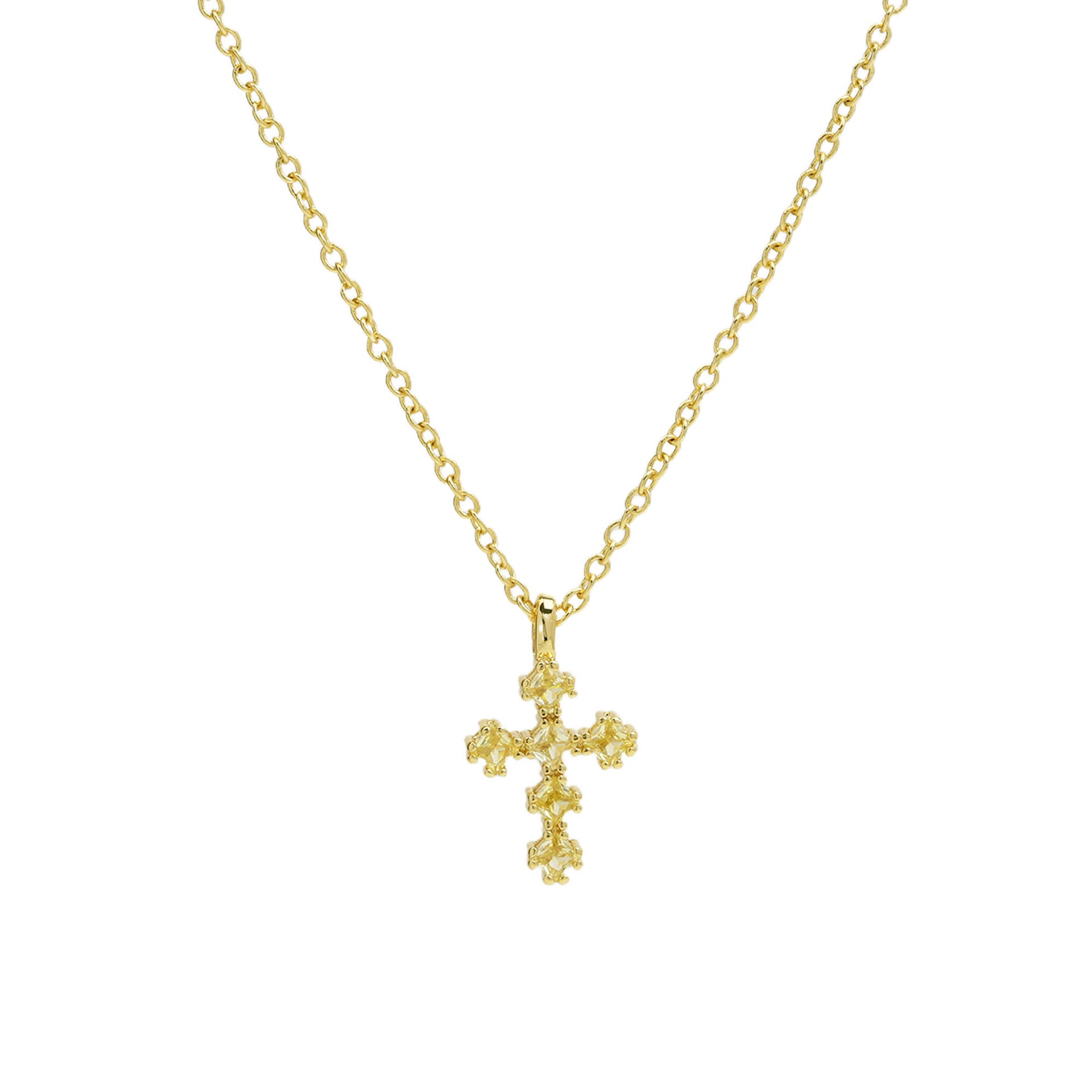 Wholesale 18k Brass Colored Zirconium December Birthstone Cross Pendant Necklaces ACC-NE-BaiYi004
