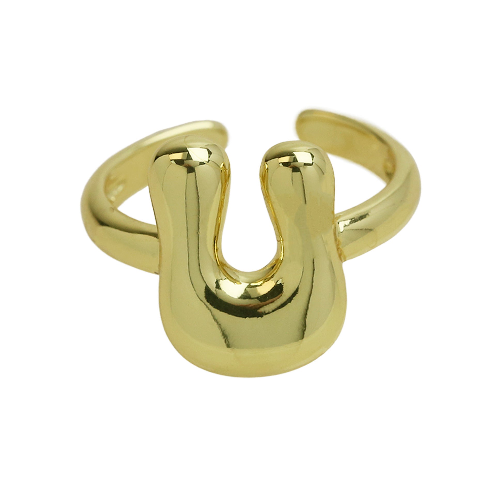 Wholesale  18k Golden Glaze Brass Bubble Balloon Bubble Cute Chubby 26 Letter Ring
