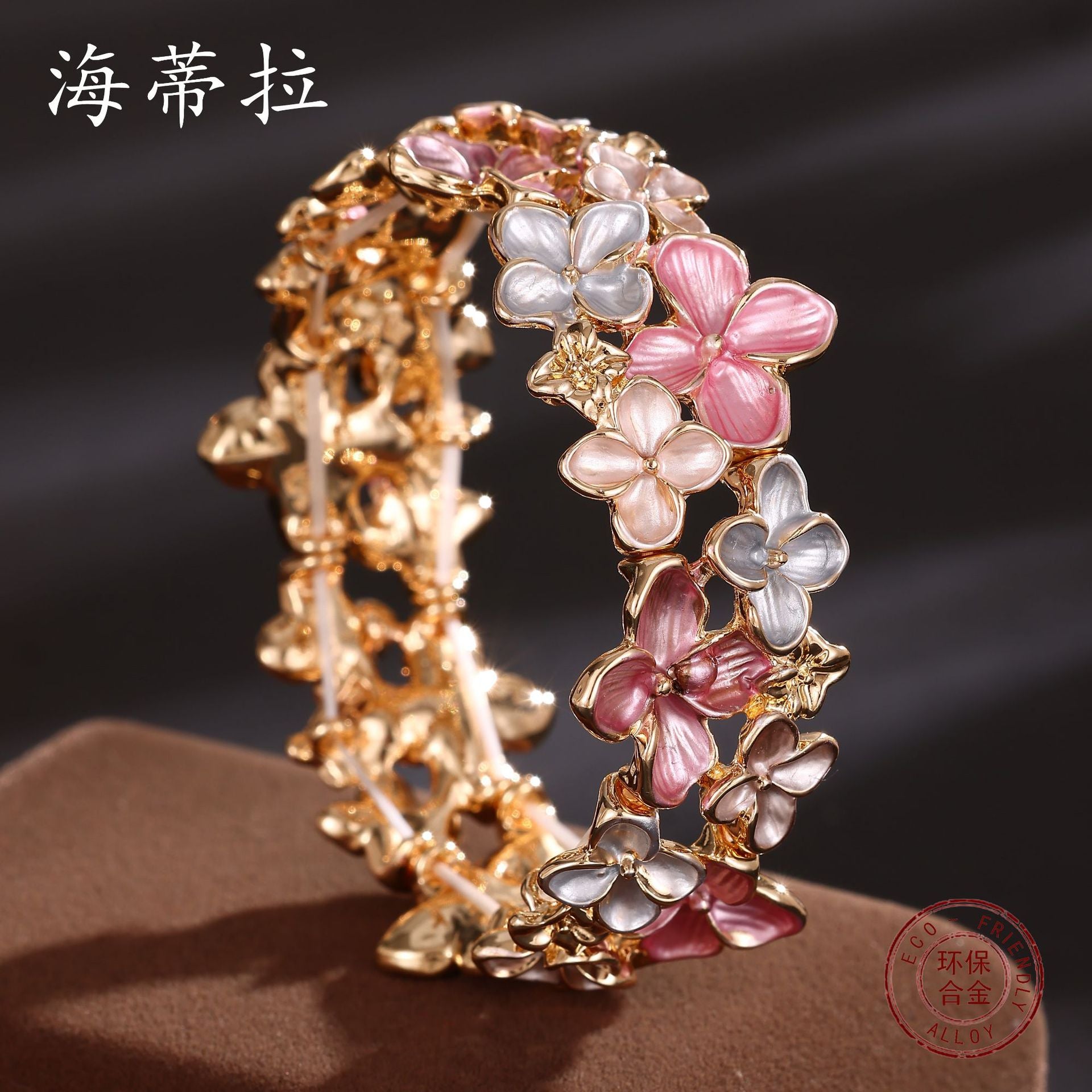 Wholesale  Enamel Small Cherry Blossom Elastic Bracelet
