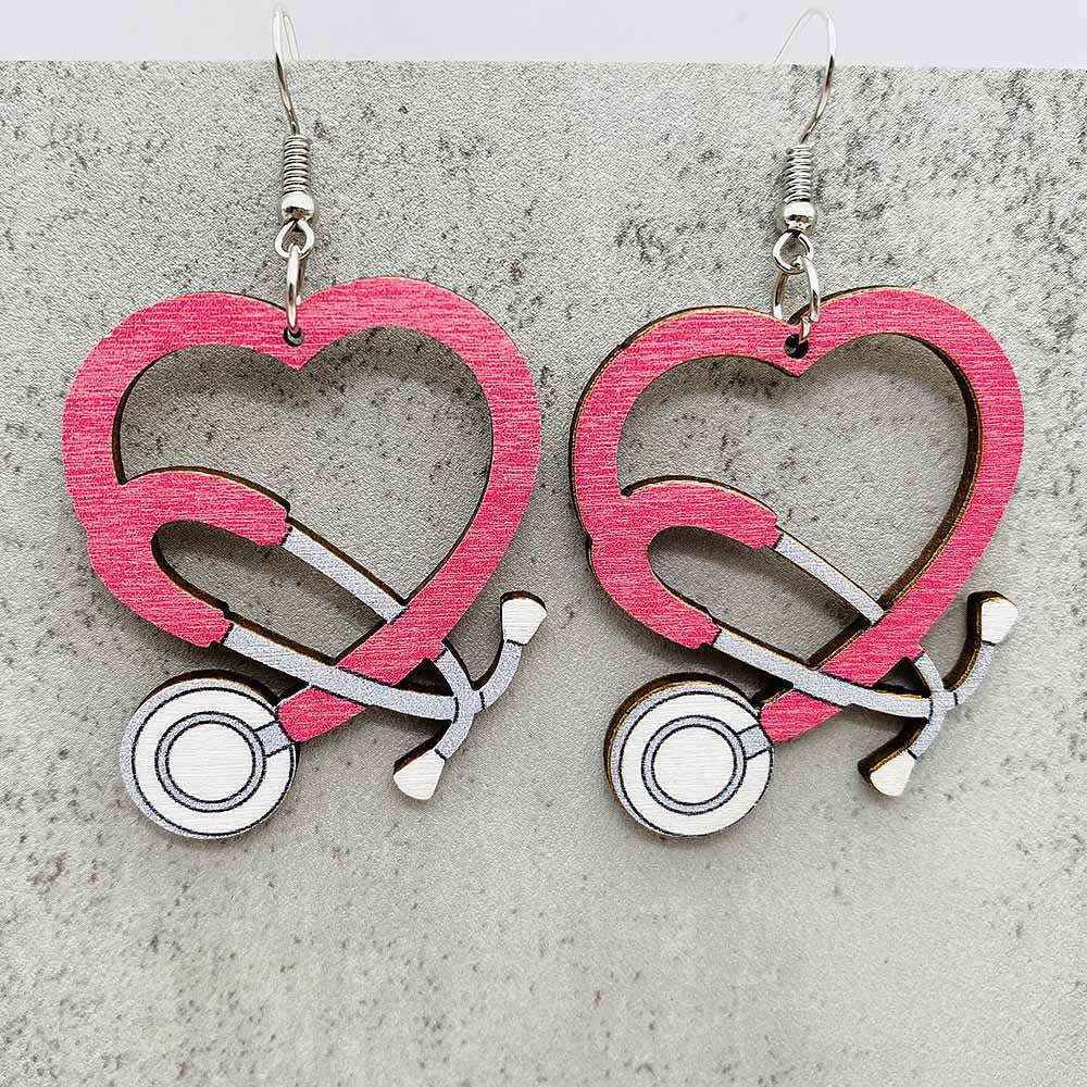 Wholesale  Nurse Day earrings Doctor Nurse Medical color earpiece wooden earrings