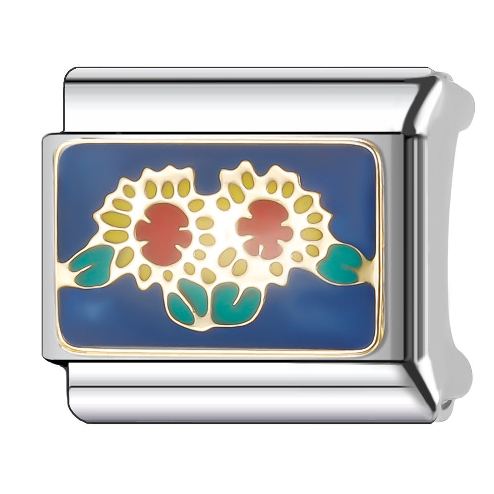 Wholesale Italian Charm Bracelet 9mm DIY Splicing Plant and Flower Series Stainless Steel Composable Bracelet