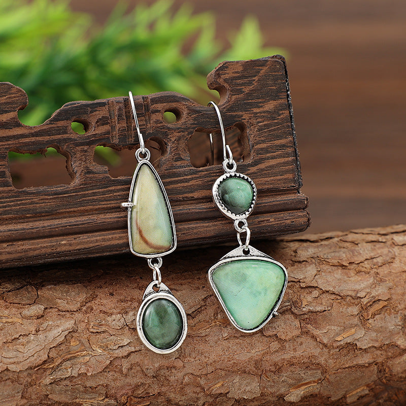 Wholesale Zinc Alloy Geometric Green Gemstone Earrings Bohemian Palace Style Party Wear Fashion Accessory