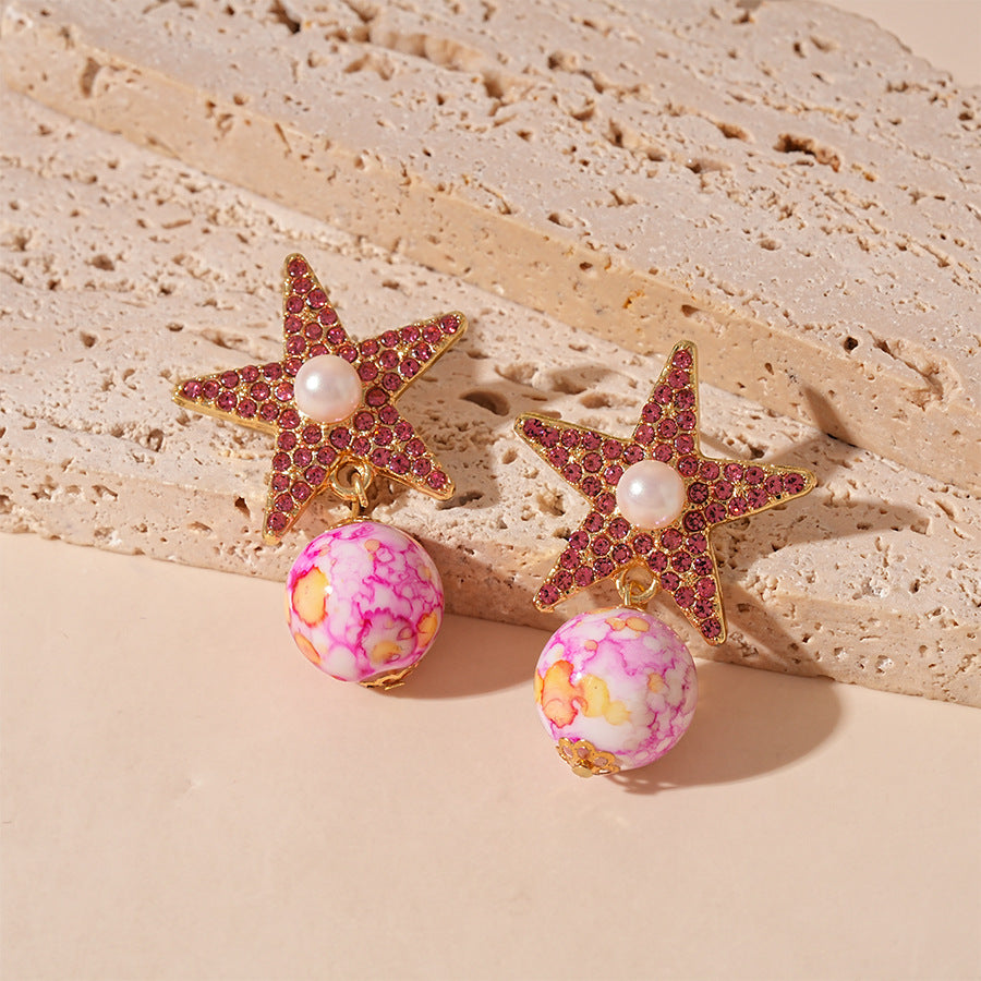 Wholesale Ceramic imitation pearl diamond five-pointed star necklace