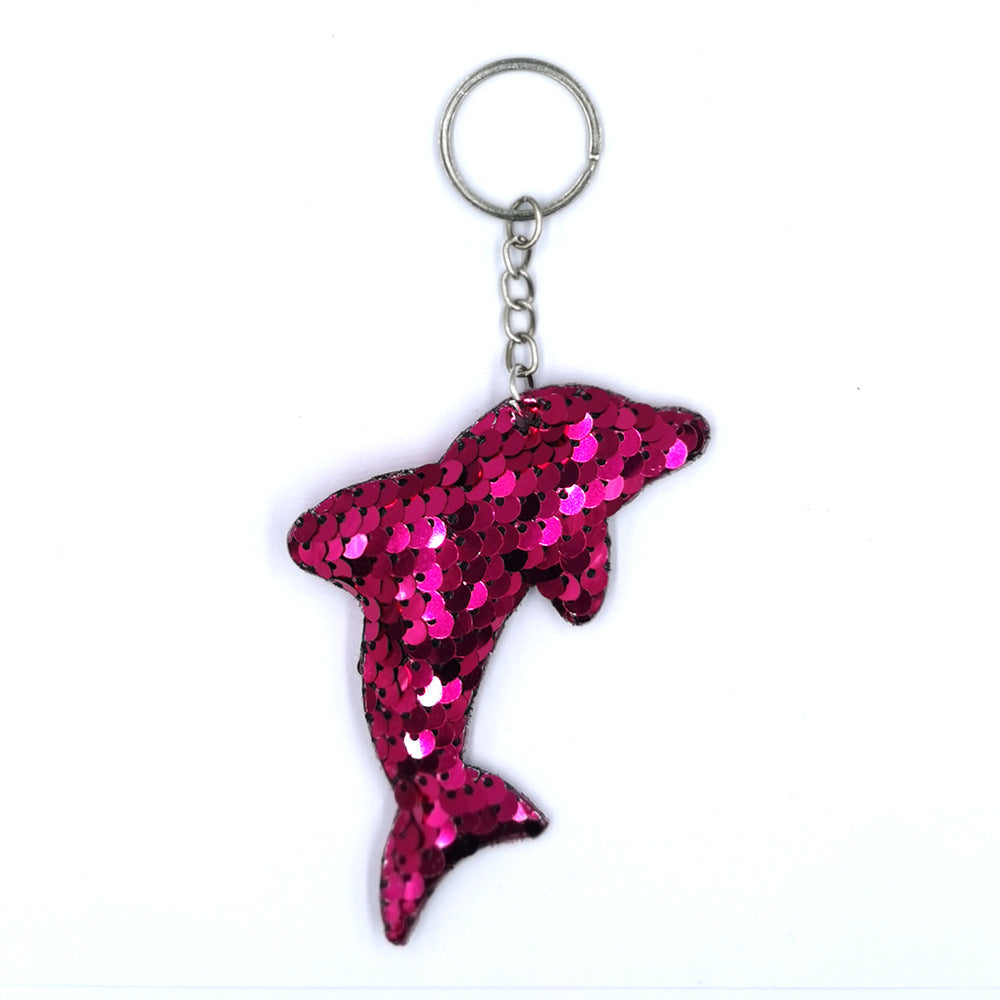 Wholesale Sequined Fish Scale Dolphin Keychain Double-sided Reflective Glossy Accessories Pendant Sequin Keychain ACC-KC-DY008
