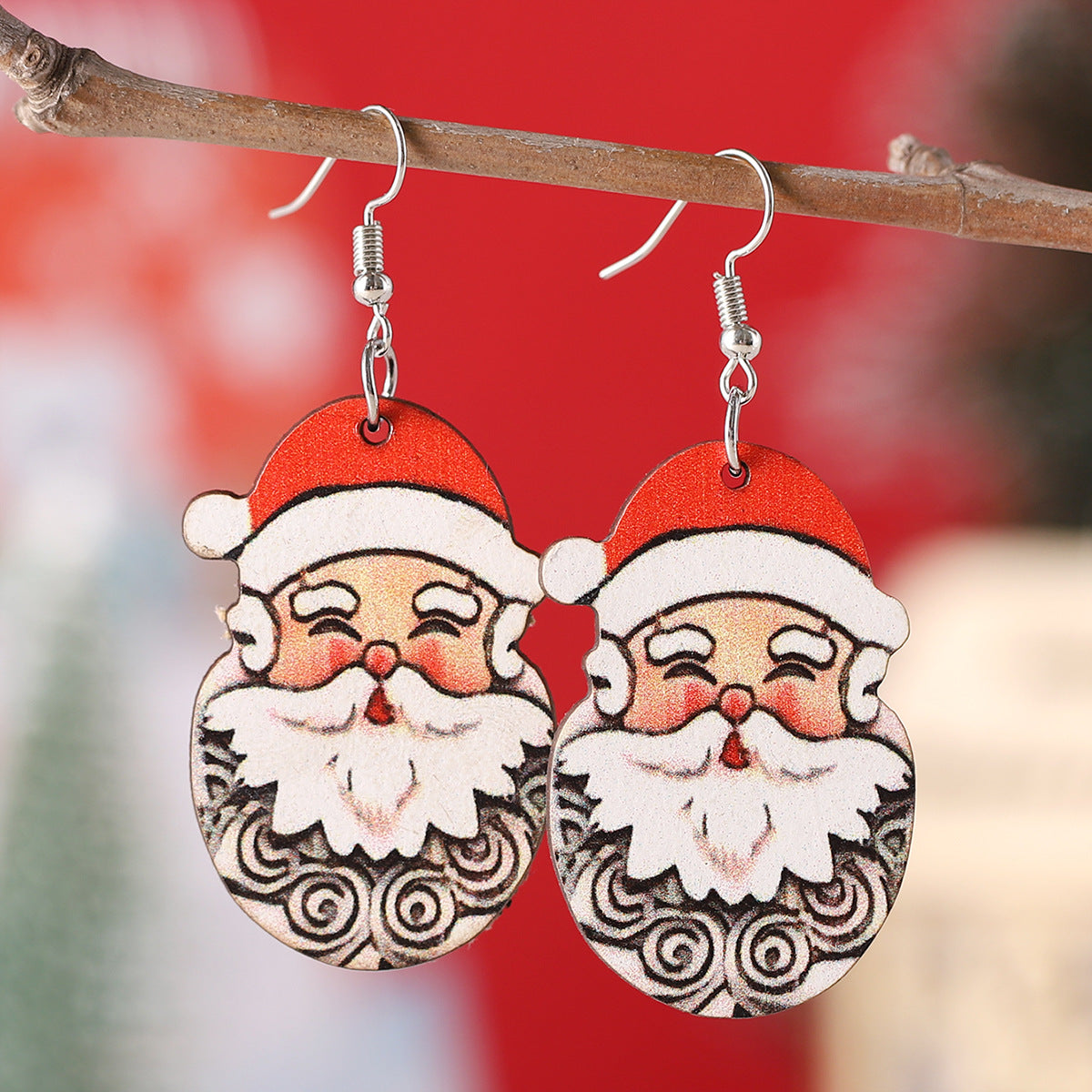 Wholesale Christmas cute  pendant earrings wooden double-sided earrings