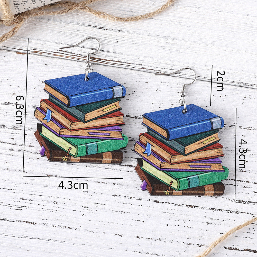 Wholesale Teacher's Day Book Wooden Double-Sided Earrings