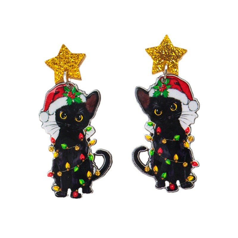 Wholesale Christmas Cat Earrings Acrylic Fashion Accessory Gift for Party Wear Boutique