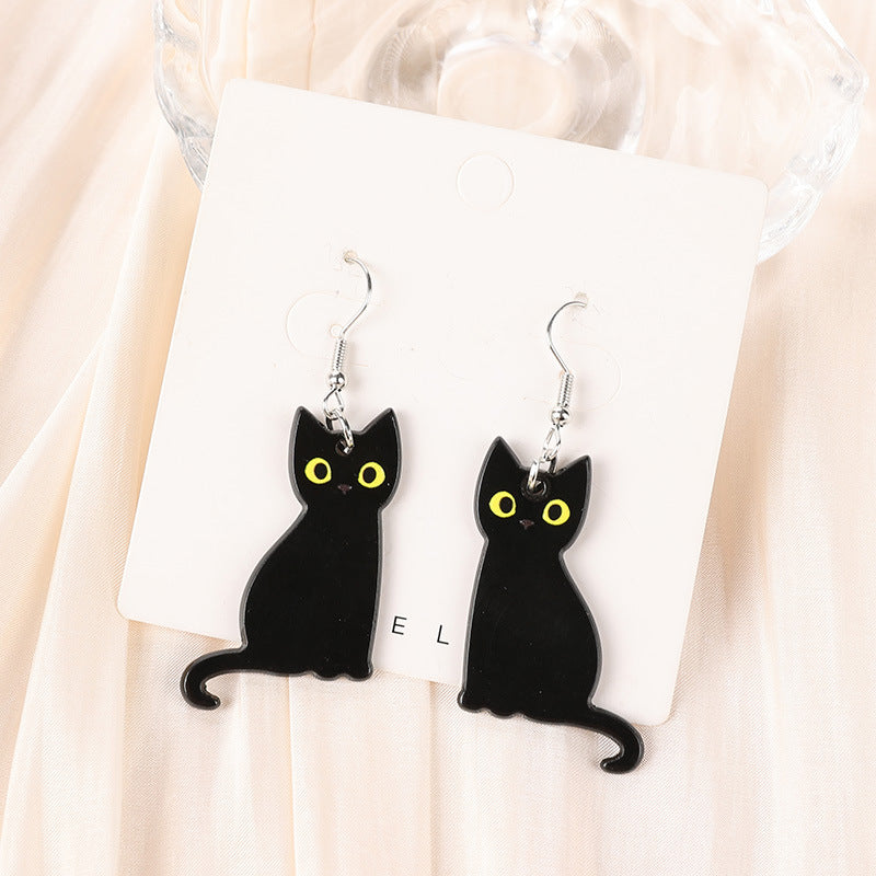 Wholesale double-sided acrylic skull black and white cat earrings