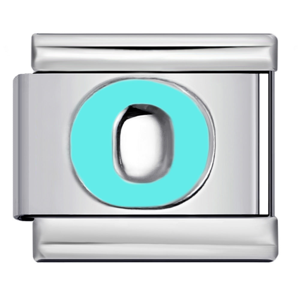 Wholesale Italian Charm Bracelet 9mm DIY sky blue English letter series   Creative Stainless Steel Composable Bracelet