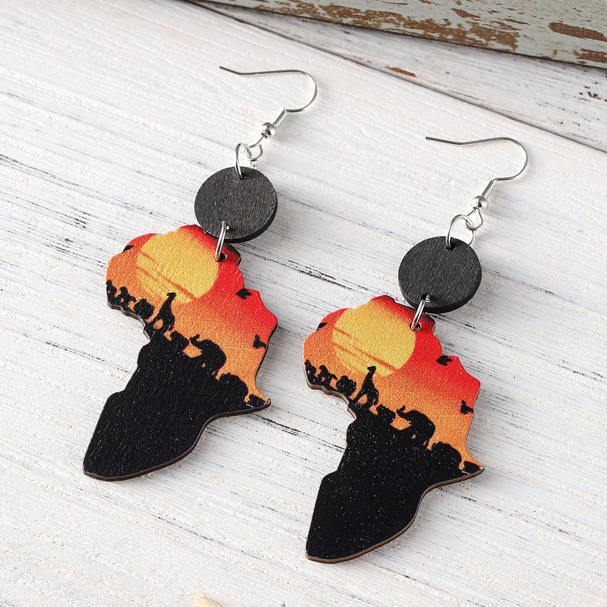 Wholesale Juneteenth African savannah map stitching pendant earrings