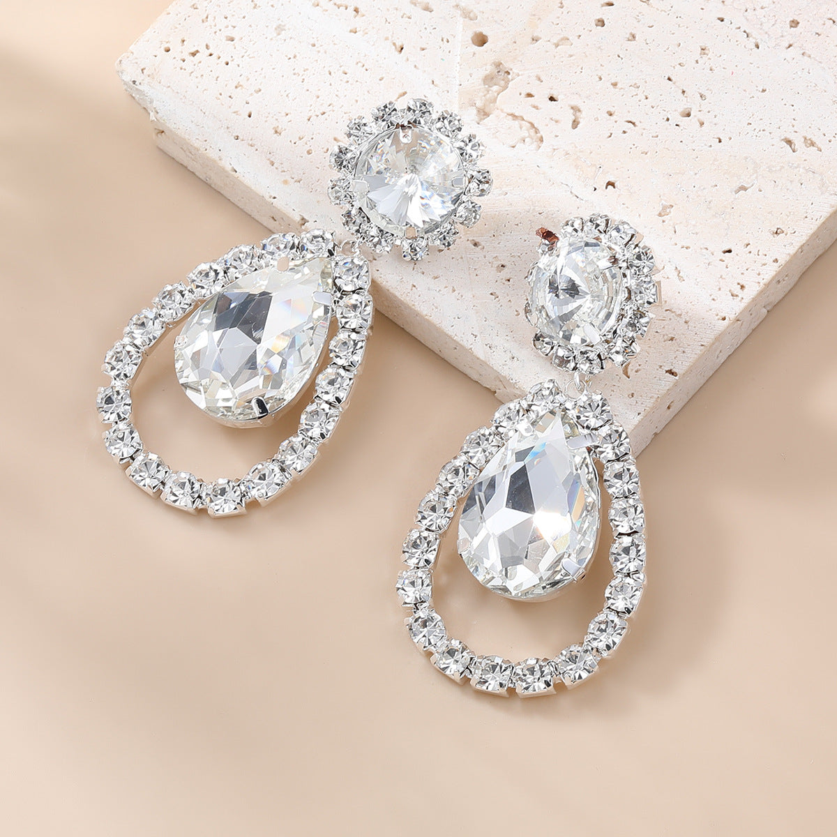 Wholesale drop-shaped full diamond banquet alloy earrings ACC-ES-JL027