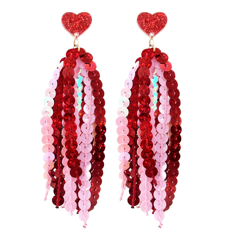 Wholesale 2 Pairs/pack Valentine's Day Glitter Pink Atmosphere Earrings ACC-ES-HY223