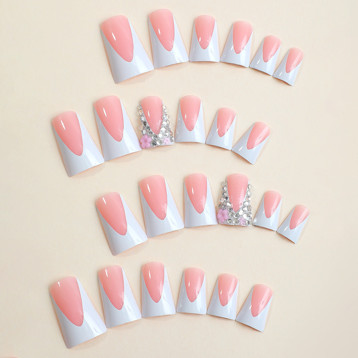 Wholesale Extended 24 Pieces/box Plastic Press on Nails Kits Duck Palm Diamond ACC-NS-HaoYi003