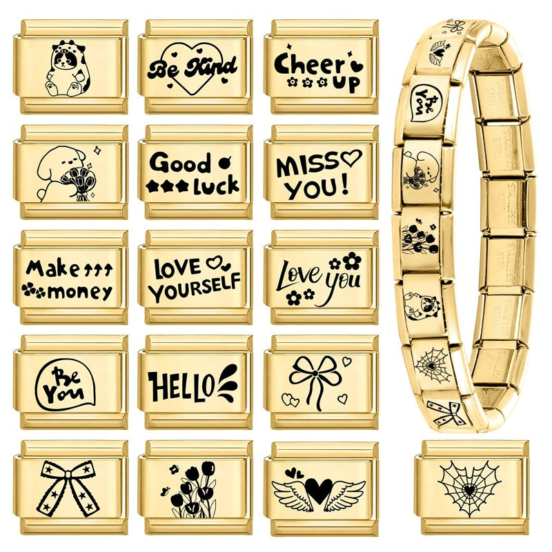 Wholesale Number &  Letter Italian Charms DIY square Single Section Creative Stainless Steel Composable Bracelet