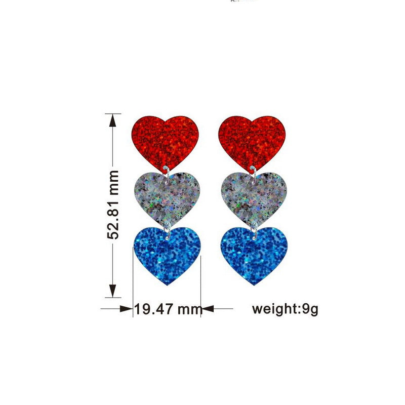 Wholesale American Independence Day Red White and Blue Striped Heart Shape Pentagram USA Acrylic Earrings ACC-ES-XP011