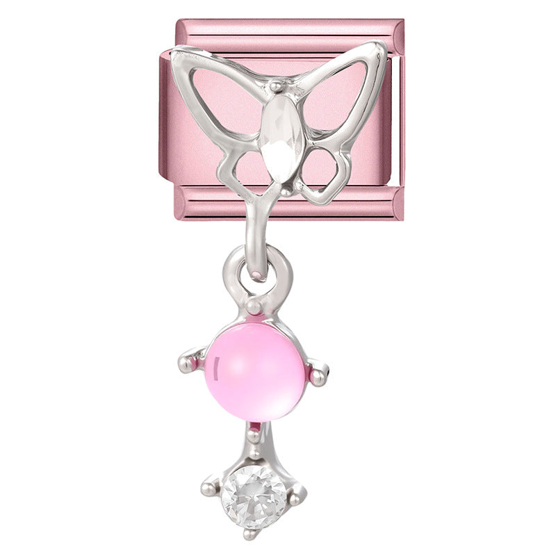 Wholesale 9mm Italian Charm Starter Bracelets pink series  DIY  Single Section Creative Stainless Steel Composable Bracelet