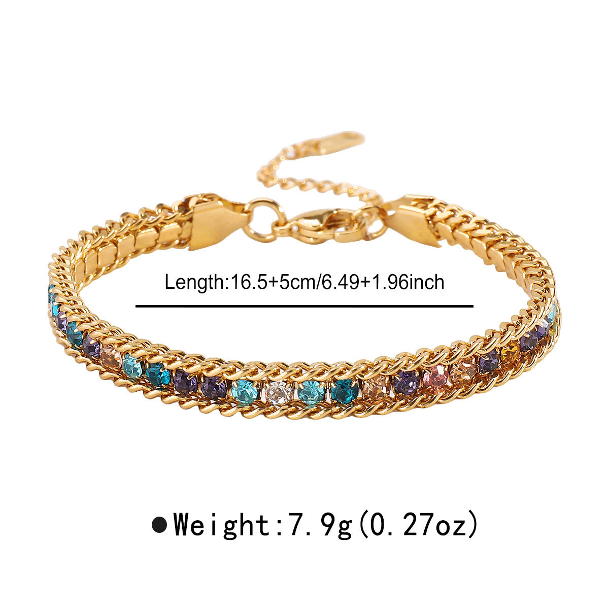 Wholesale Temperament Stacking Style Colored Zircon Bracelet Stainless Steel
