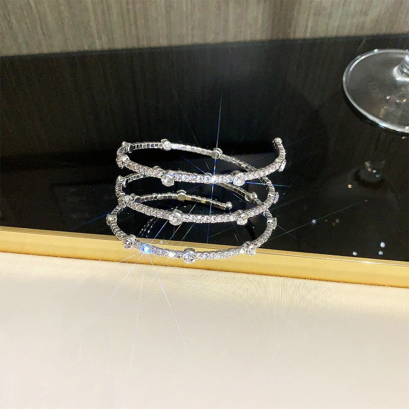 Wholesale Alloy Electroplated Bracelet with Multiple Rows of Ring Opening Rhinestones Layered Bracelet Set ACC-BT-Miaosi002