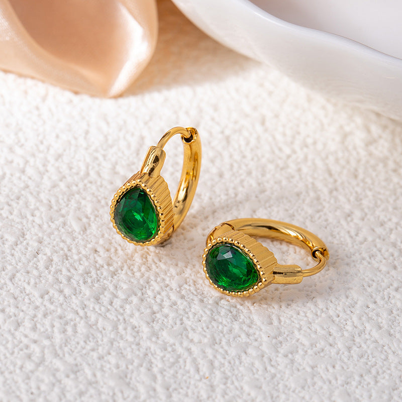 Wholesale Titanium Steel Star Earrings with Emerald and Crystal Zircon - Retro Design for Everyday Wear Jewelry Accessory