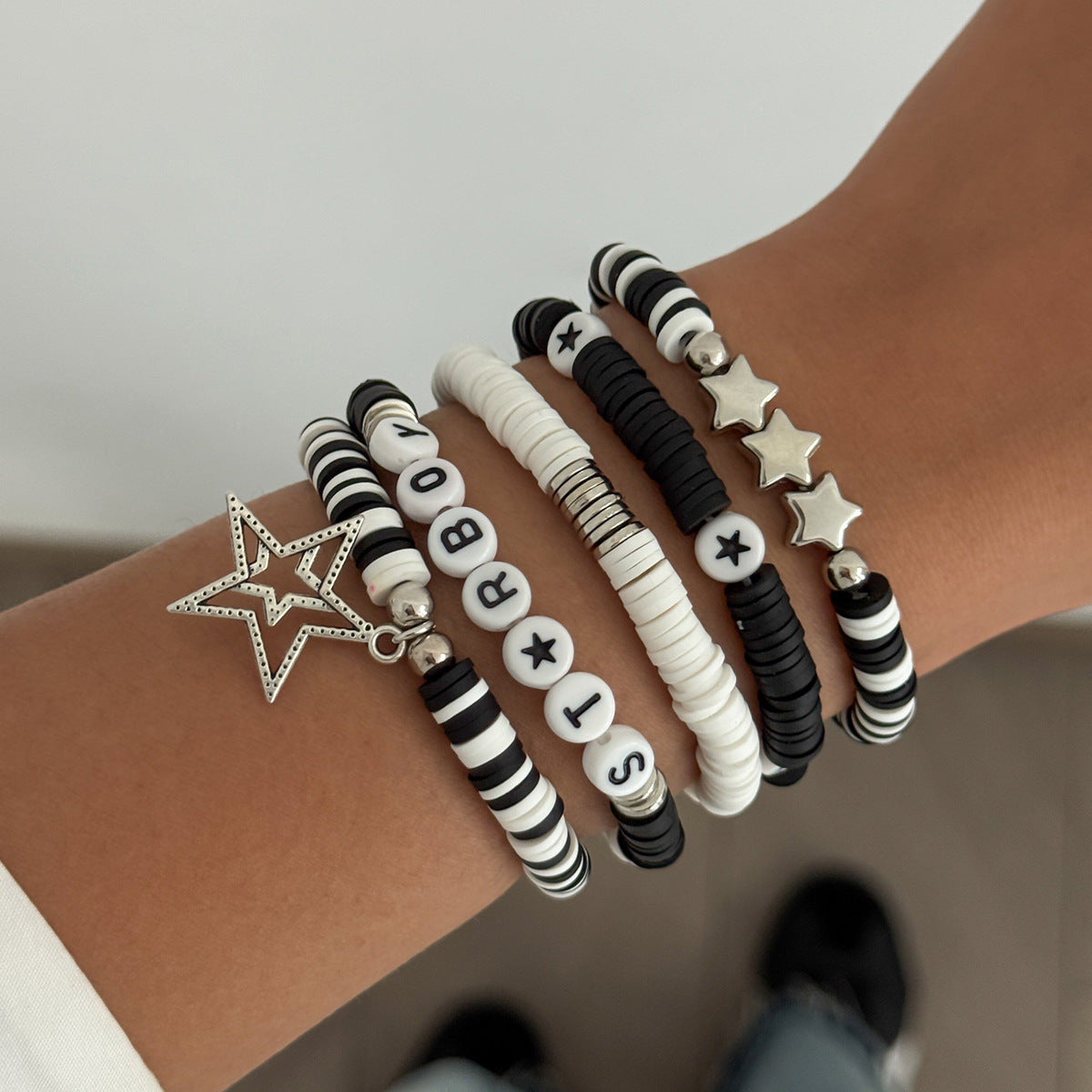 Wholesale Soft y Beaded Letter H Five-Pointed Star Color Splicing  Bracelet
