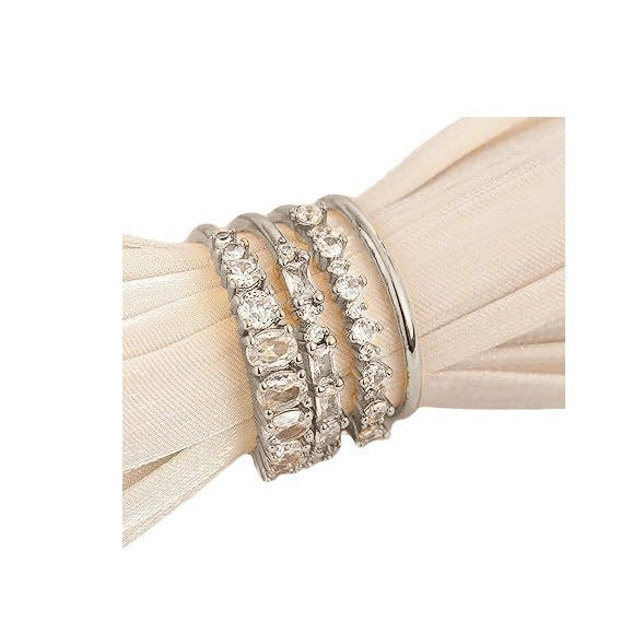 Wholesale Chic Women' s 4-Piece Silver Zircon Ring Set,  Alloy Jewelry Accessory Gift