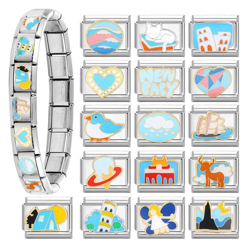 Wholesale Italian Beaded Bracelet 9mm DIY Splicing Removable Splicing Pink Blue Stainless Steel Combinable Bracelet