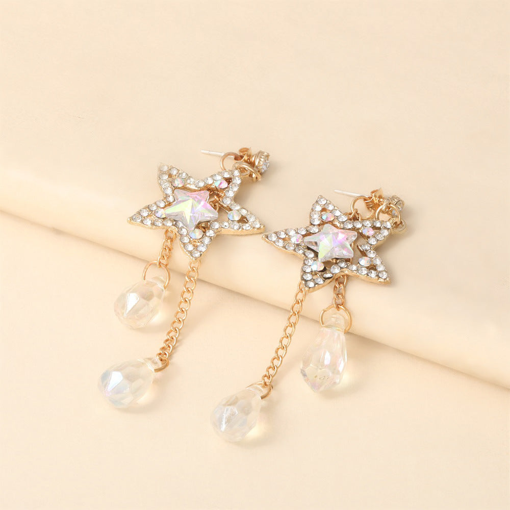 Wholesale  hollow five-pointed star point drill long tassel flash drill earrings