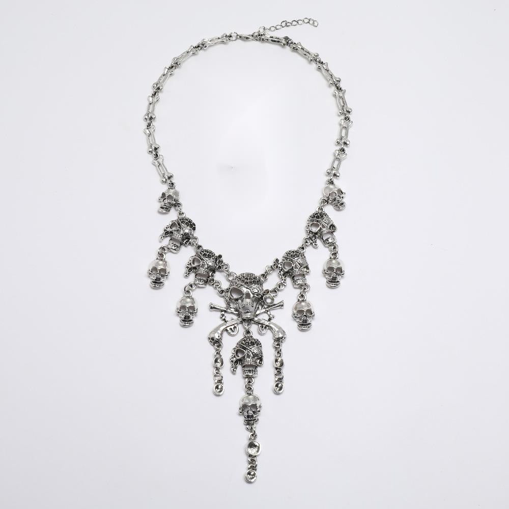 Wholesale  Skull Pirate Fringe Jewelry Set - Ancient Silver Alloy Earrings and Necklace,  Fashion Accessory for Boutique Resale