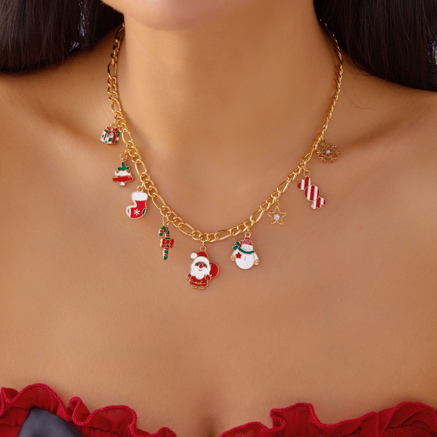 Wholesale Christmas Party  Snowman Elk Colorful Necklace