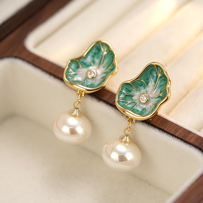 Wholesale Oil Painting Lotus Leaf  Earrings Color Earrings