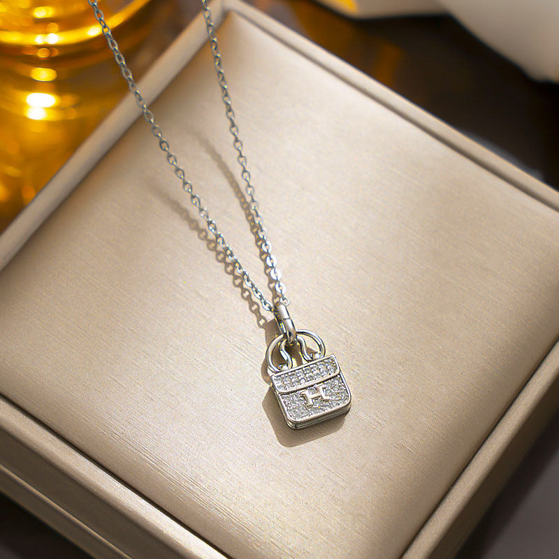 Wholesale Letter Micro Diamond Handbag Titanium Steel Necklaces ACC-NE-NaBao002