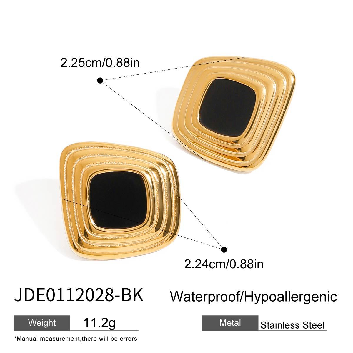 Wholesale  18K gold stainless steel black resin geometric rib irregular square rings