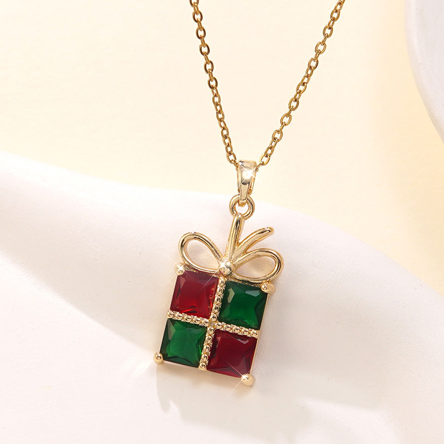 Wholesale Christmas stainless steel  micro-inlaid  bowknot necklace