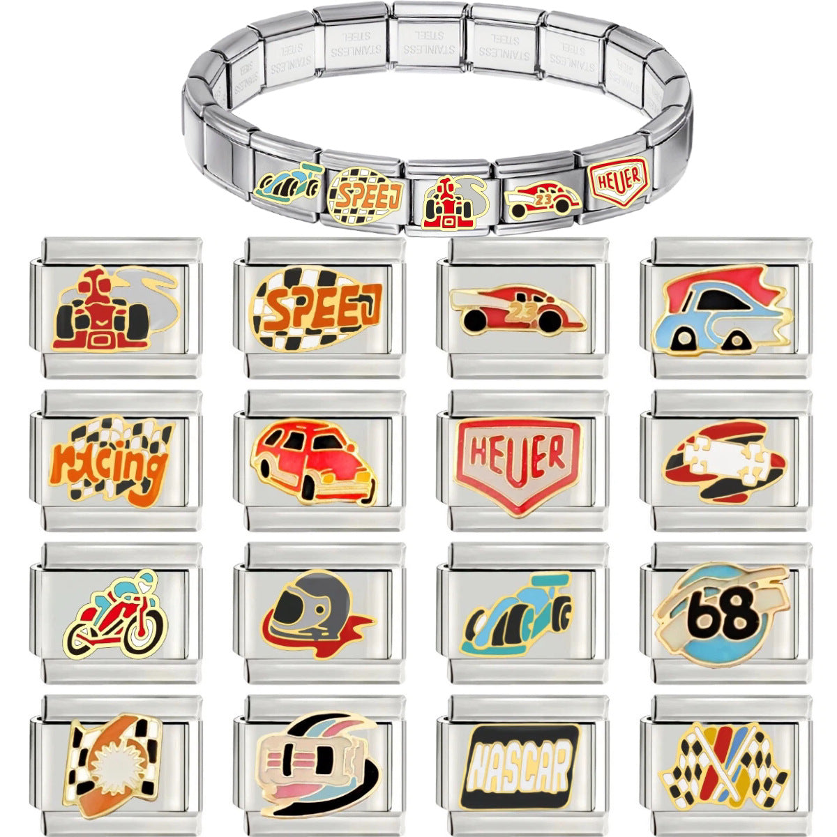 Wholesale Module Bracelet DIY Watch Strap Racing Pattern Original Design DIY Italian Charms Bracelet