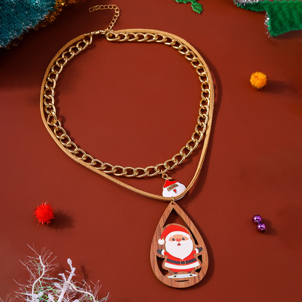 Wholesale Santa Claus Christmas Tree Christmas Stockings Multi-layer Clavicle Necklaces  ACC-NE-YueSen006