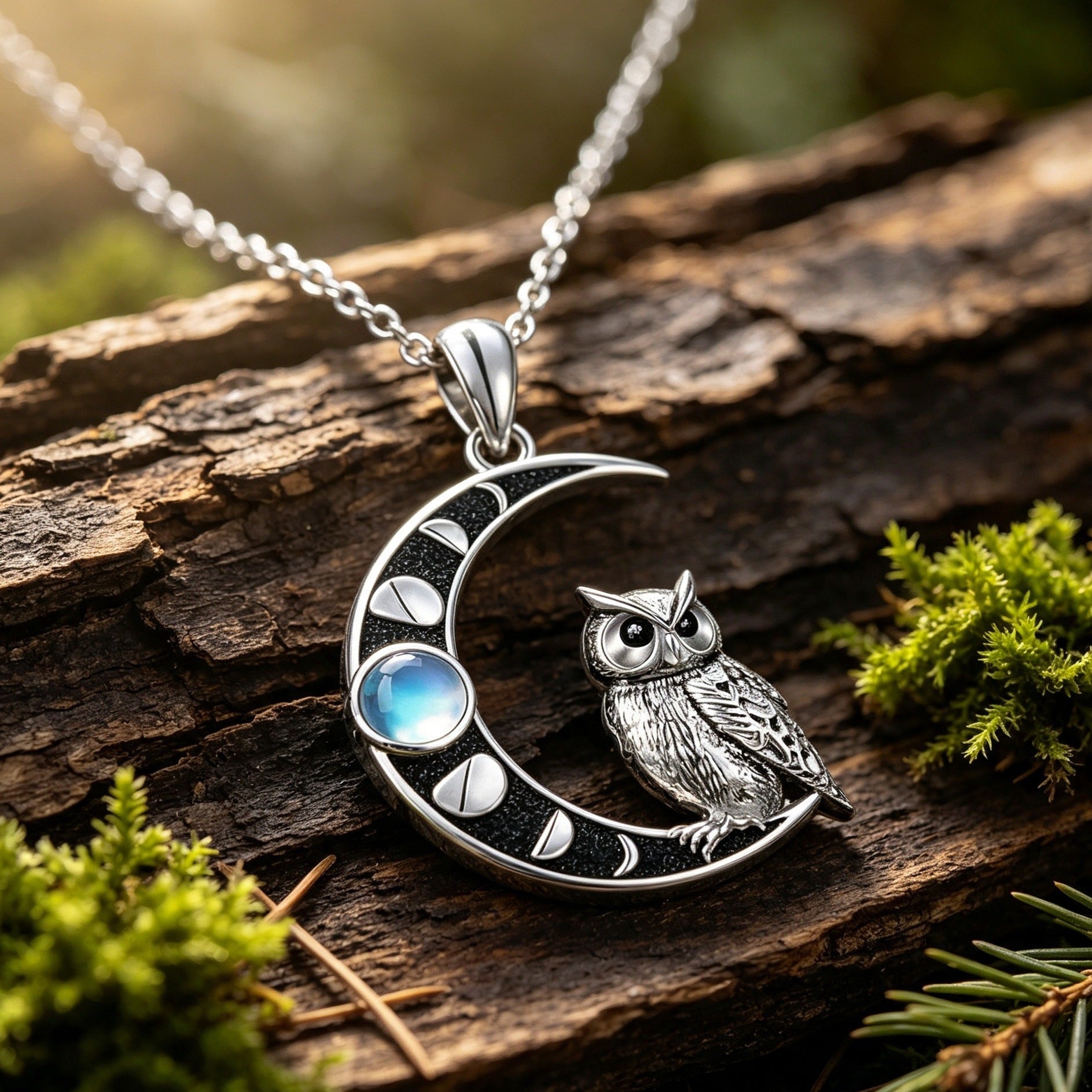 Wholesale Moon Phase Owl Pendant Necklace Retro Alloy Animal Collarbone Chain Fashion Accessory For Boutique Resale