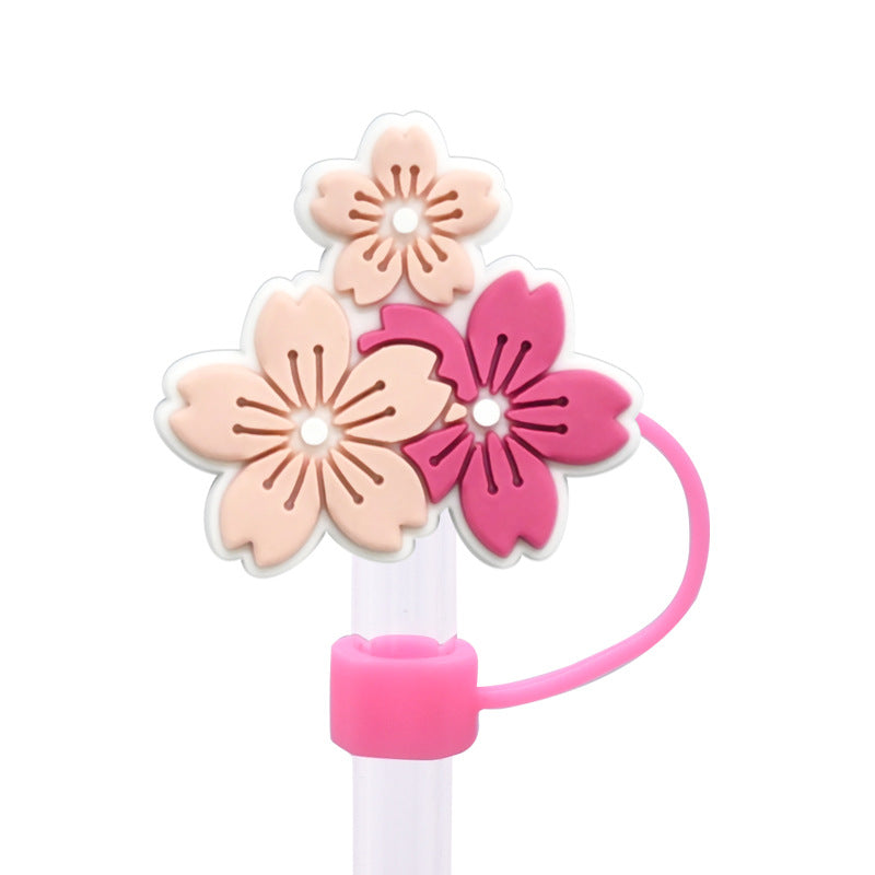 Wholesale  10pcs Peach Blossom 8/10mm PVC Soft Straw Tube Cap