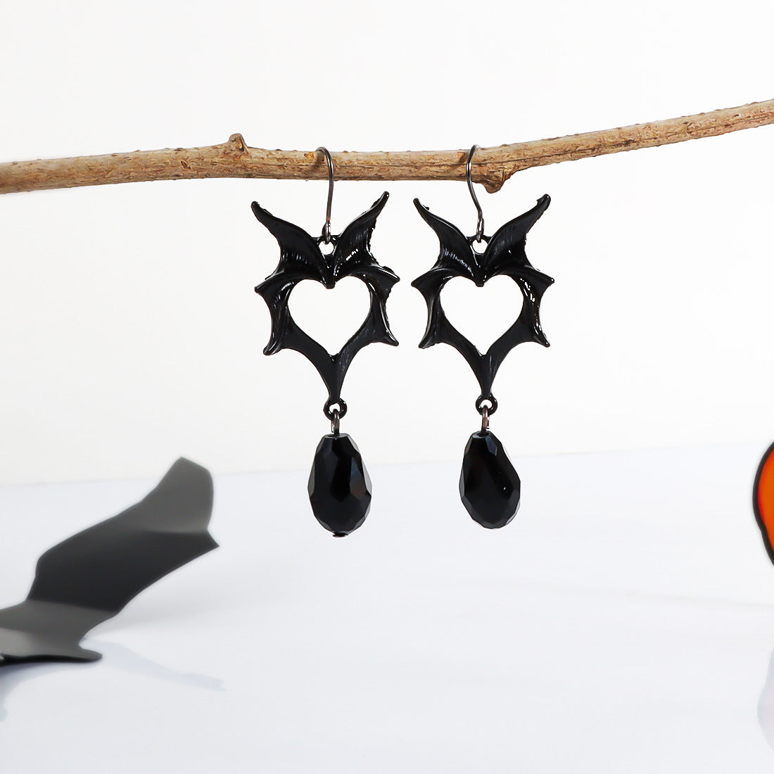 Wholesale   Retro Dark Bat Wings Heart-shaped Earrings