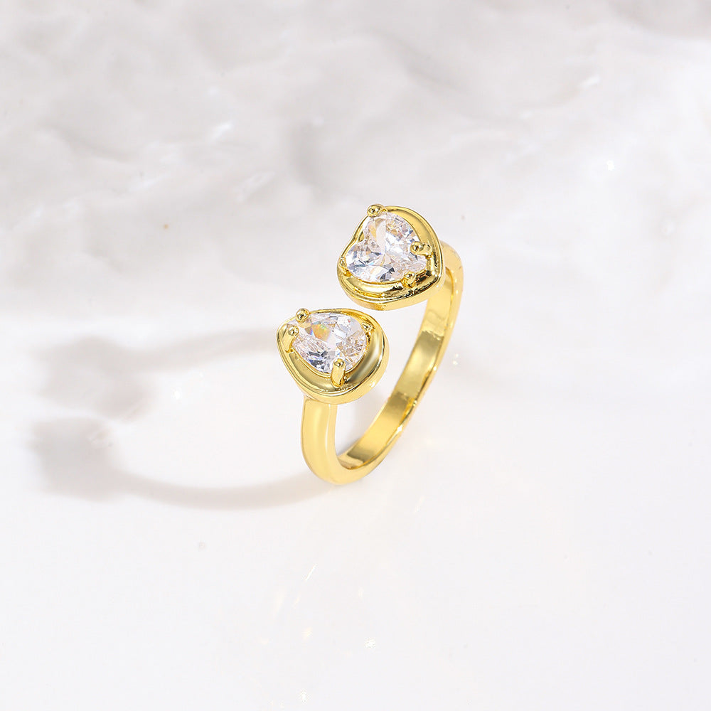 Wholesale Glossy geometric concave and convex heart star four-leaf clover adjustable ring