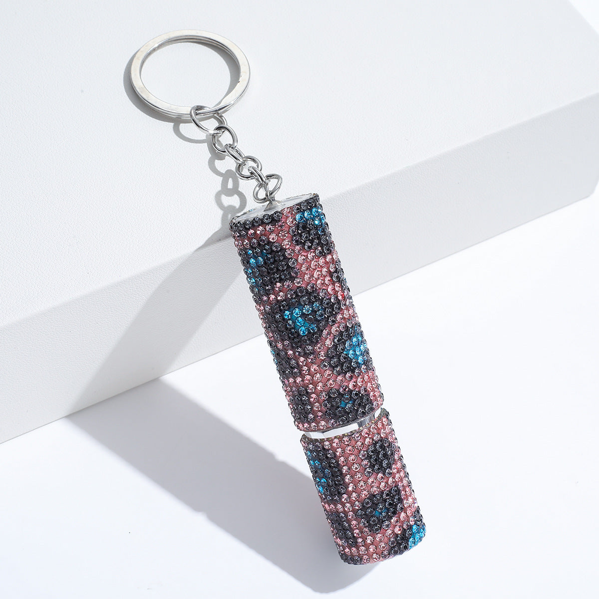 Wholesale colorful leopard print rhinestone perfume bottle portable multifunctional alloy keychain ACC-KC-ZhiYa003